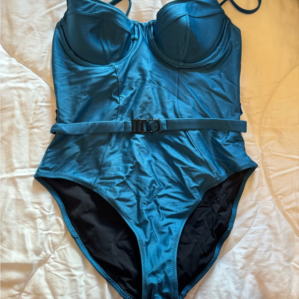SOLID & STRIPED BLUE Swimsuit with Belt